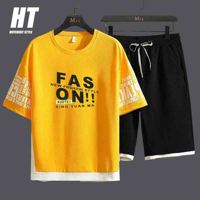 

Summer Set Men Casual Tracksuit Letter Print T Shirts+Shorts Hip Hop Short Sleeve Mens Sportswear Fashion Sports Suit 2 Pcs 210603, Jw574yellow