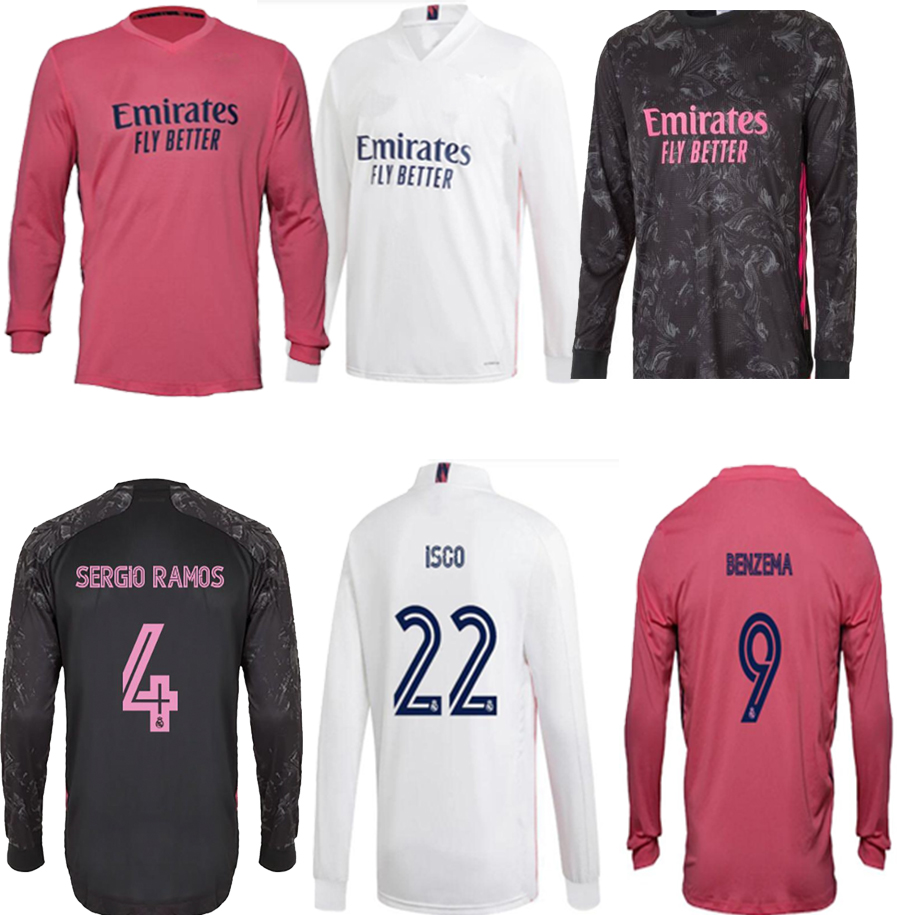 

long sleeve REAL MADRID jerseys 20 21 soccer jersey HAZARD SERGIO RAMOS BENZEMA camiseta football shirt uniforms men, Black;yellow