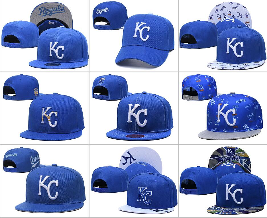 

Men's Fan's Royal Blue Color KC  Adjustable Hat Fashion Brand Hip Hop Flat Brim All Team Baseball Letter Snapback Caps Men, Blue;gray