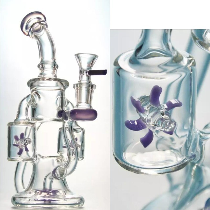 

Hookah Double Recycler Dab Rig Propeller Percolater 10 Inch Blue Green Glass with 14mm Bowl Winnowing Machine
