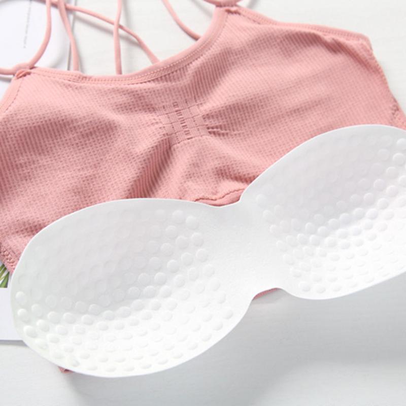 

Gym Clothing Women Sports Bra Underwear Hollow Back Cross Solid Color For Fitness Running SEC88, Black