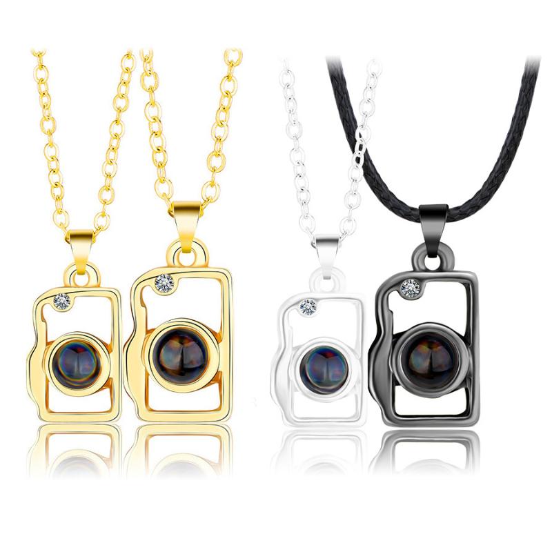 

Pendant Necklaces 2pcs Creative Camera Shaped Magnetic Necklace 100 Language I Love You Projection Trend Couple Lover Jewelry Gifts, Silver