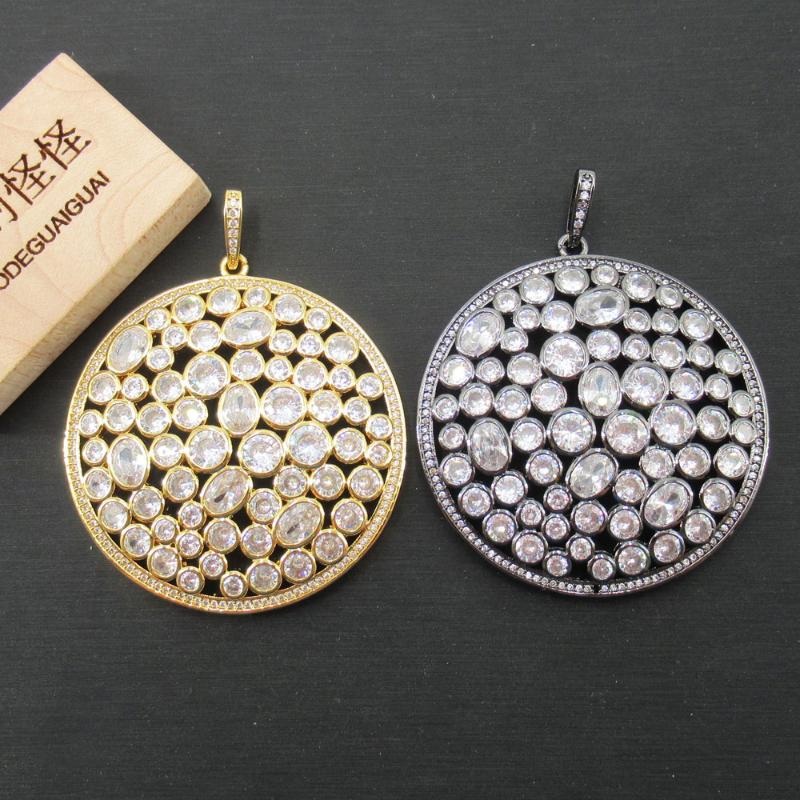 

Charms APDGG 49x49mm Water Round Gold Plated Cubic Zircon CZ Paved Connector Necklace Pendant Jewelry DIY, Bronze;silver