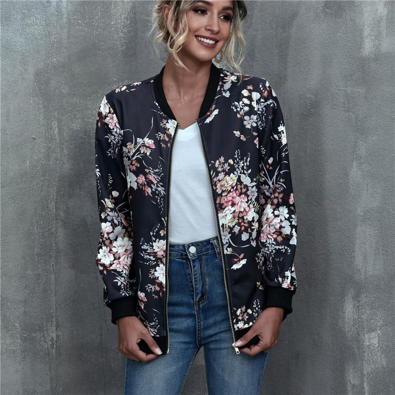 

Women's Jackets Women Fashion Zipper Floral Print Coat Stylish Long Sleeve Tops Shopping Daily Wear Spring Autumn Casual Outwear Ladies, Black;brown