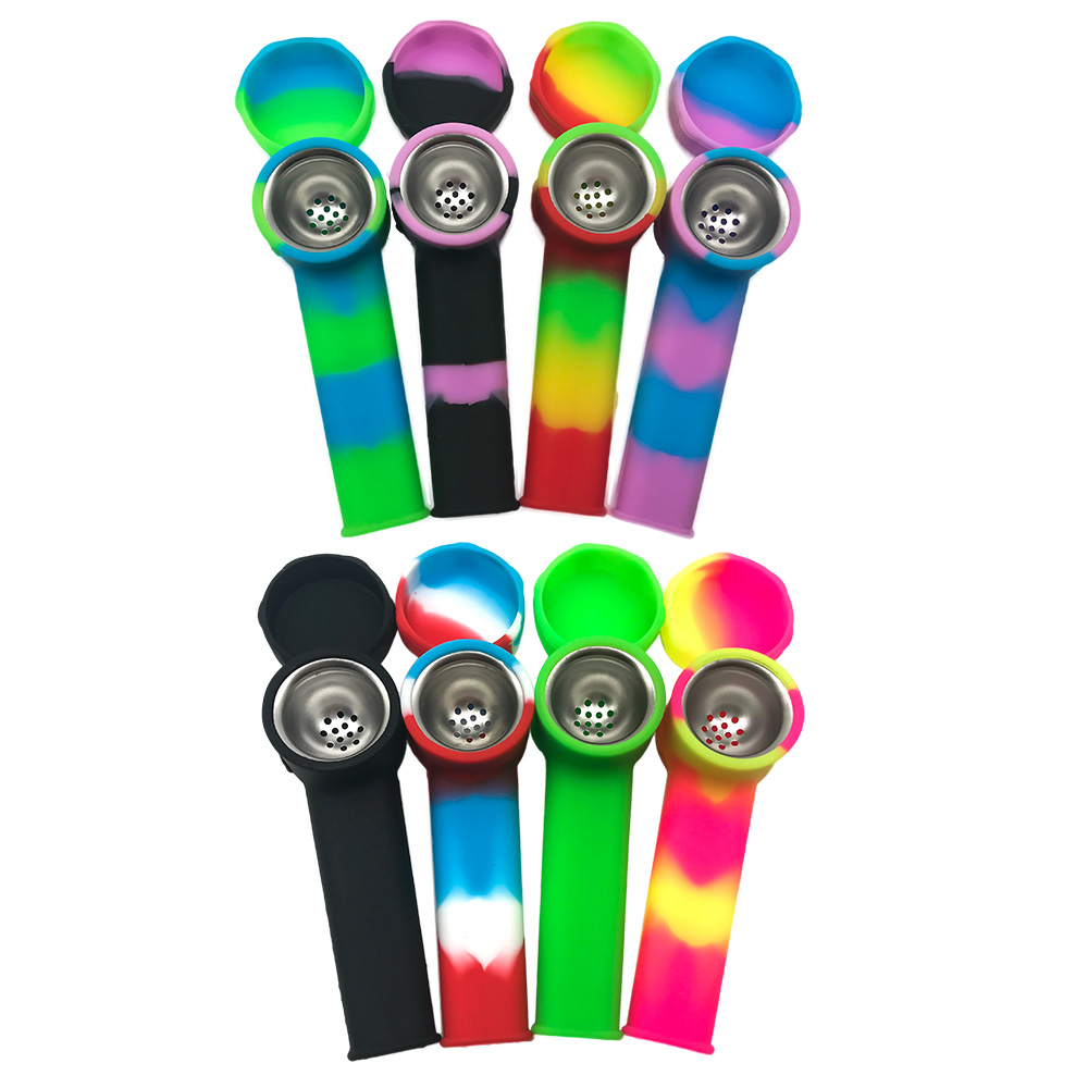

Colorful Mini Smoking Silicone Tobacco Pipe Protable Hand Silicon Pipes with Carb Cap for Glass Water Bongs Dab Rig DHL
