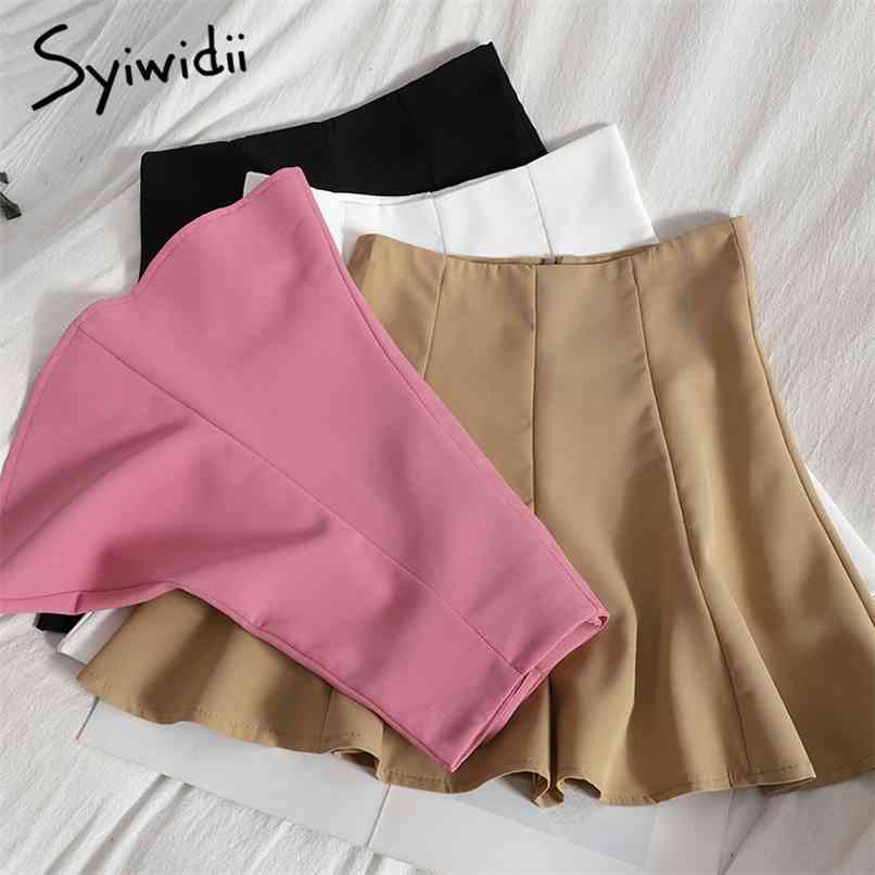

Mini Skirt for Women Casual Back Zipper Unicolor A-Line Spring Summer Korean Fashion Mermaid White Black 210607