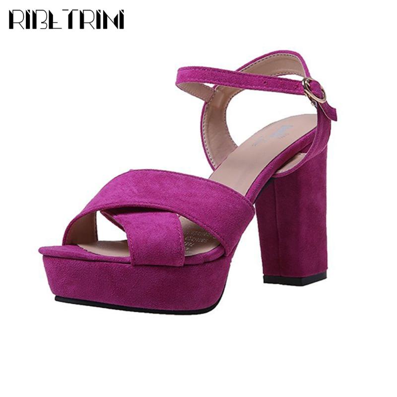 

Arrival Elegant Ladies Sandals Solid Buckle Strap Platform Women High Heel Mature Summer Shoes Woman, Black