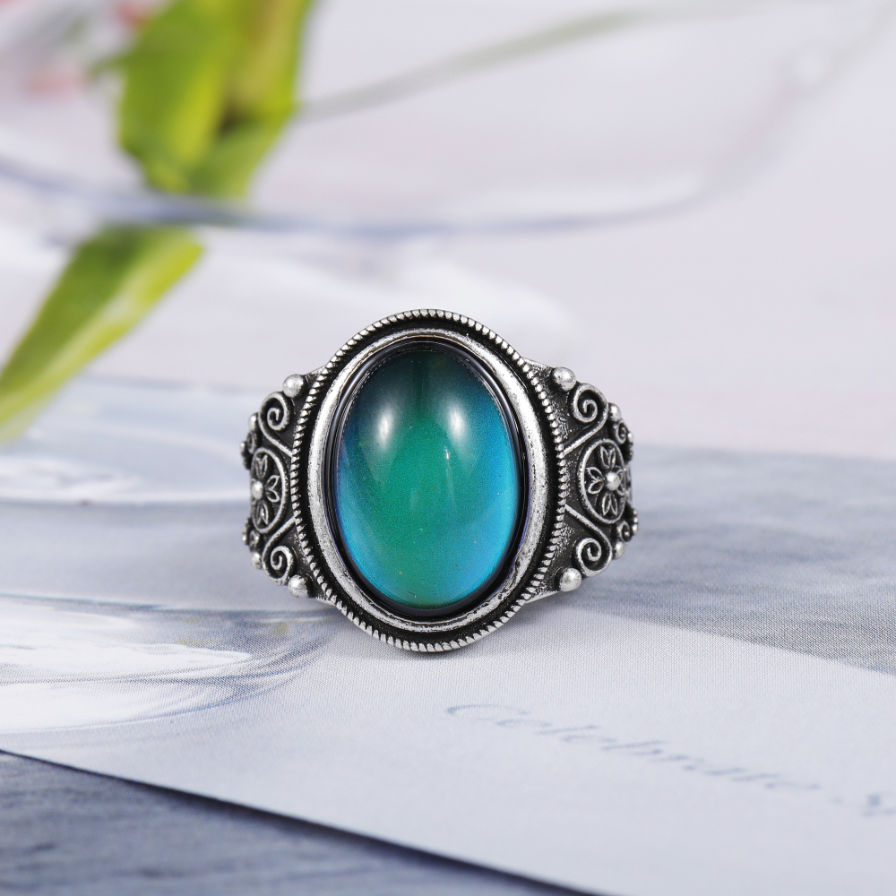 

Awesome 12 Colors Change Mood Stone Emotion Feeling Ring Antique Silver Plated Brass Rings