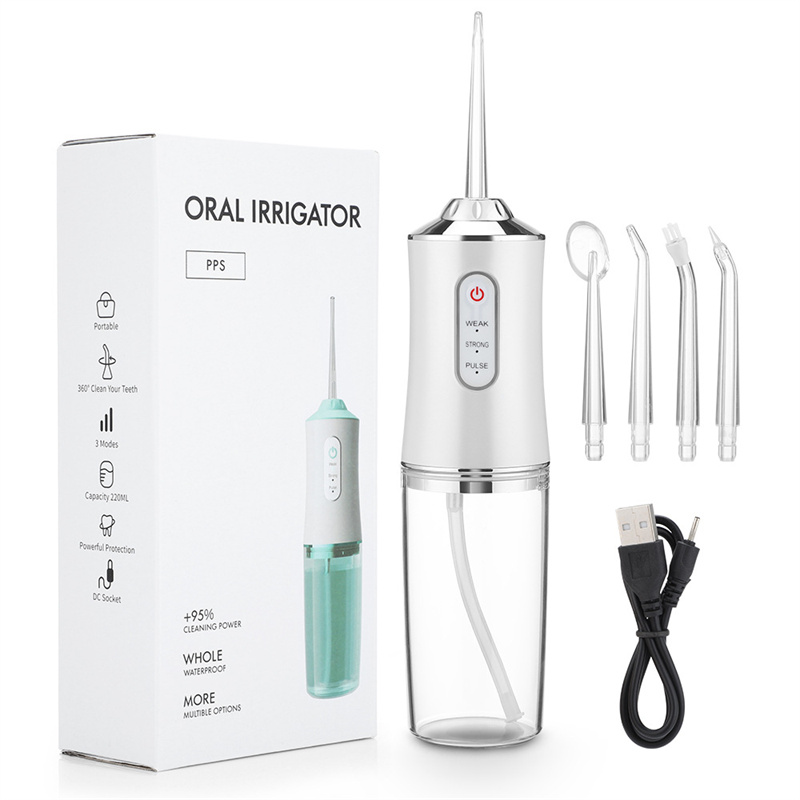 

Cordless Water Flossers Portable Dental Water Flosser USB Rechargeable Tooth Pick 4 Jet Tip 220ml 3 Modes