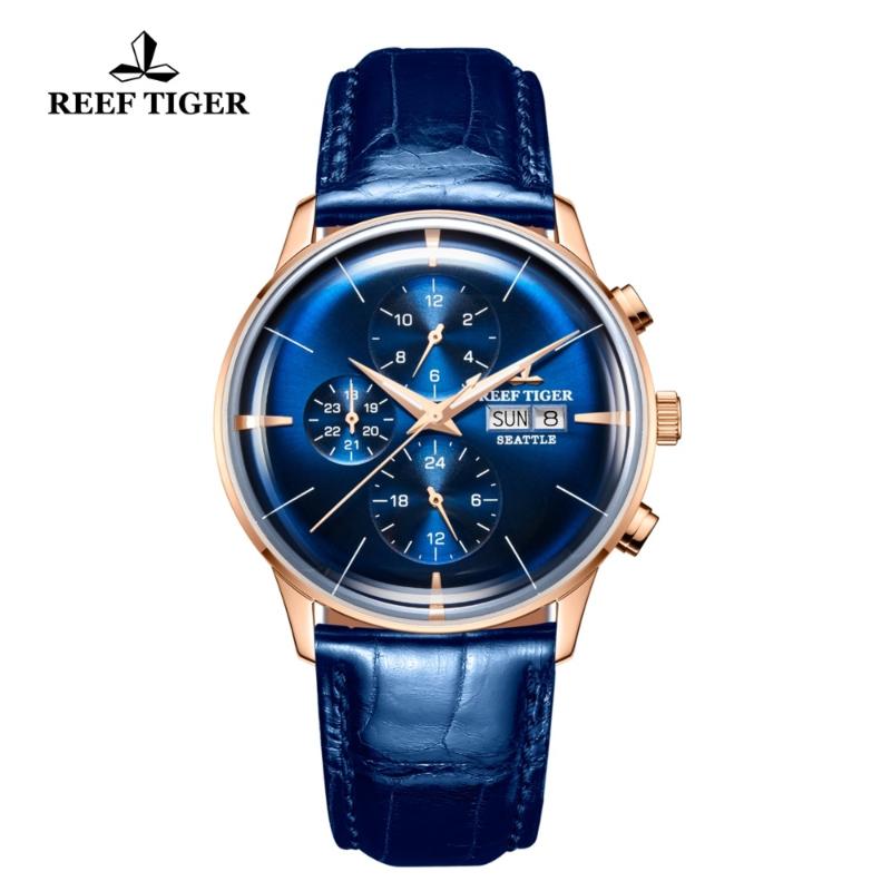 

Wristwatches 2021 Reef Tiger/RT Men Watch Waterproof Function Automatic Watches All Blue Leather Strap Relogio Masculino RGA169, Rga1699-ybb
