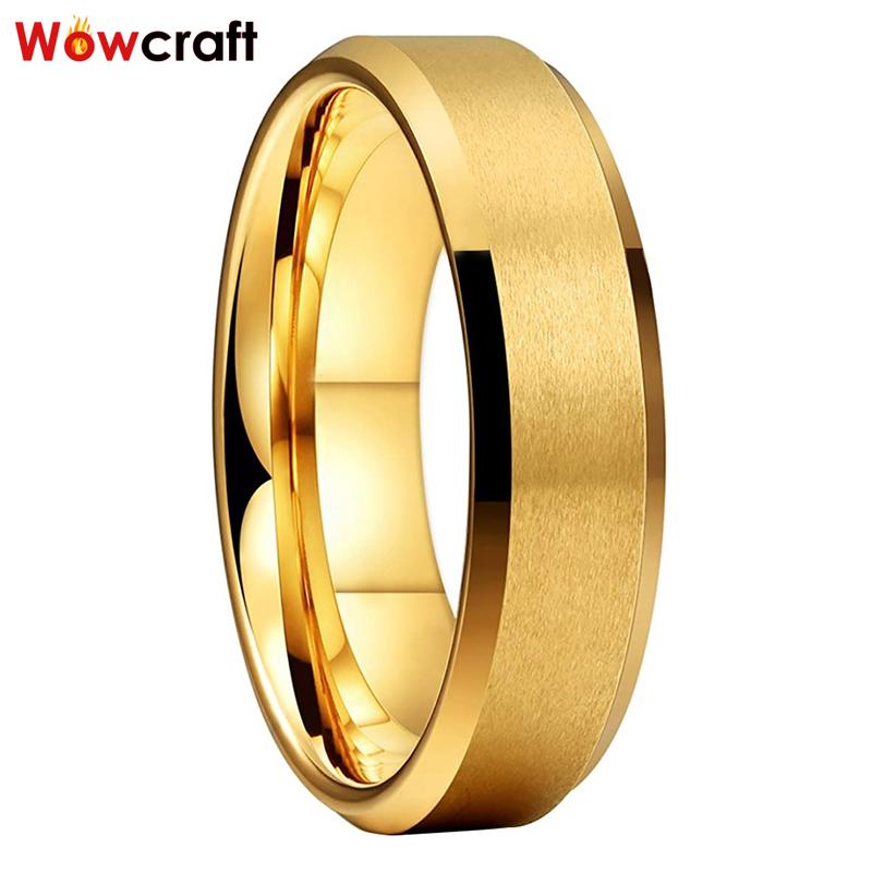 

Wedding Rings 6mm Gold Tungsten Carbide For Men Women Engagement Weeding Band Beveled Edges Matte Finish Comfort Fit