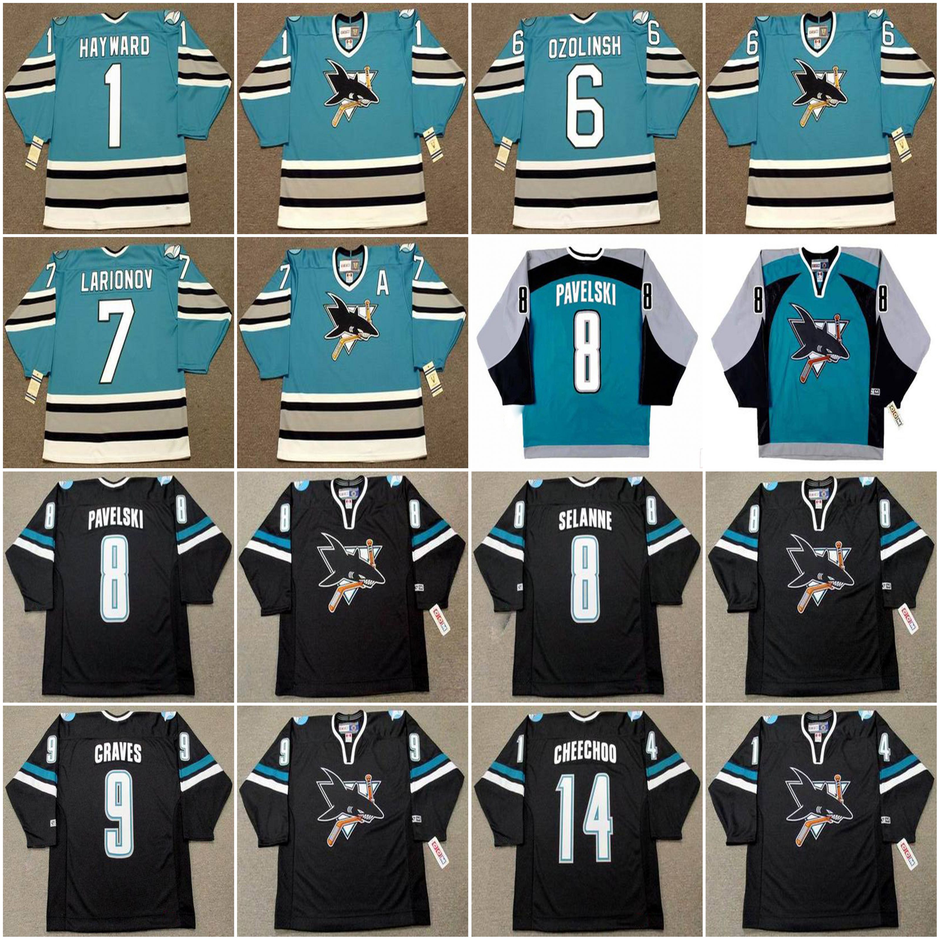 

San Jose Sharks Vintage Hockey Jersey 1 BRIAN HAYWARD 1992 OZOLINSH 1995 LARIONOV PAVELSKI SELANNE GRAVES NICHOLLS KISIO NOLAN ERREY MARLEAU BAKER CHEECHOO, 14 patrick marleau 1997 blue