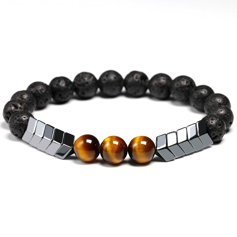 

Beaded, Strands Natural 8MM Black Lava Beads With Grade A Tiger Eye Strand Bracelet Arrow Hematite Stone Men Gift Handmade Jewelry