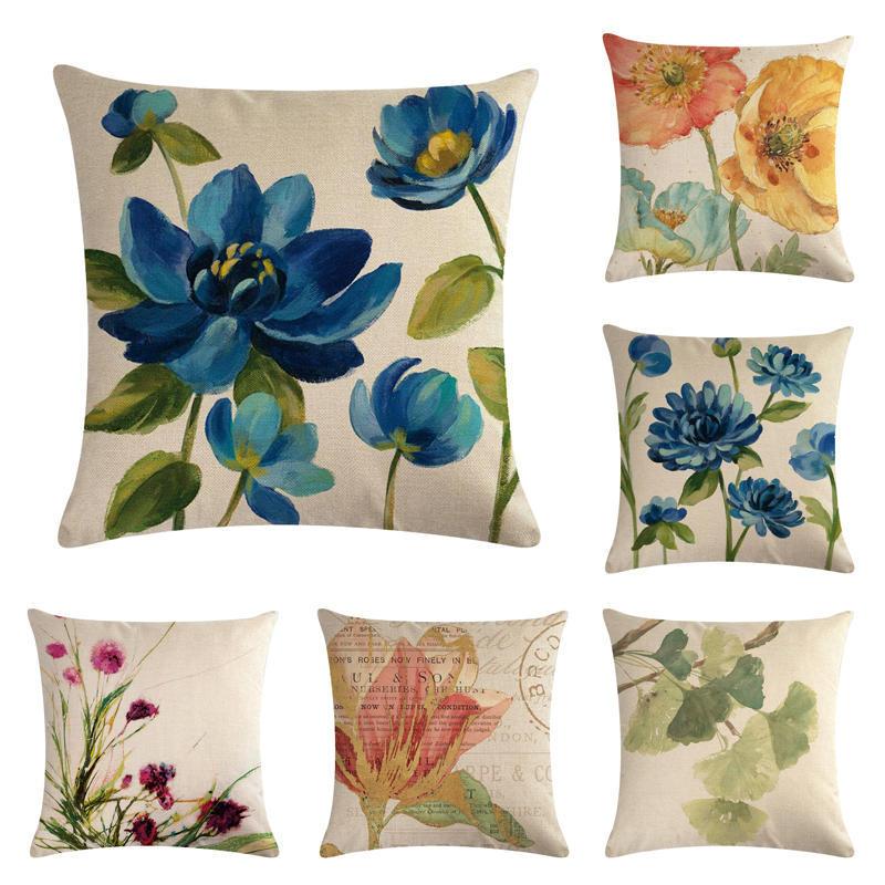 

45x45cm Painting Pattern Plant Flower And Words Pillow Case Married Couples Kitten Cushions Cover Outdoor Chair Cushion/Decorative