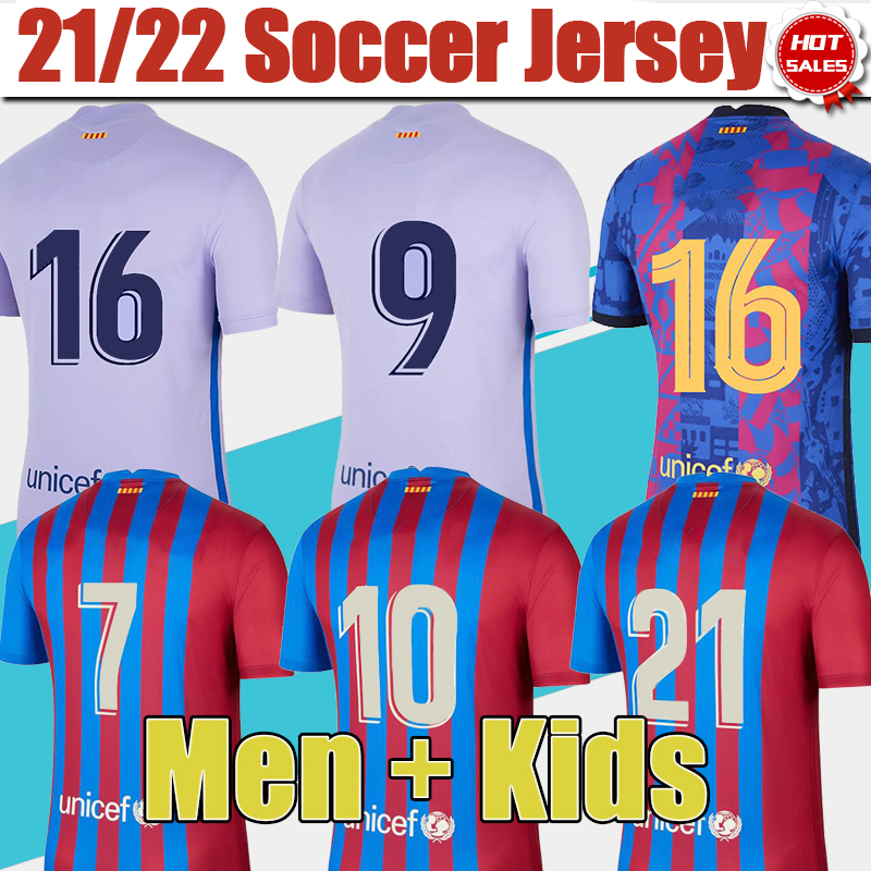 

#10 MESSI 3rd Football Jersey 21/22 Men Adult Home Blue Red Soccer Jersey 2021/2022 Kids Kit Away Purple Uniform Fans Version Customized, Away no patch