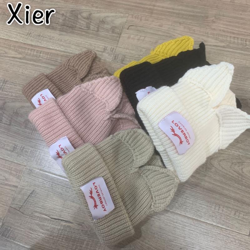 

Berets Cute Piggy Ears Woolen Hat For Men And Women Autumn Winter Korean Version Of Warm Ear Protection Cloth Letter Knitted Ha, Black