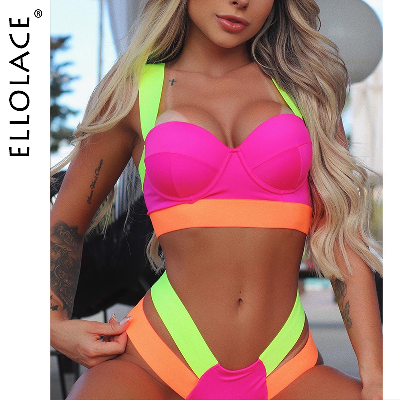 

Ellolace 2021 New Sexy Bikini Bla Push Up Swimsuit Women Swimwear Splicing Bathing Suit Beach Swimming Suit Womens Swimwear