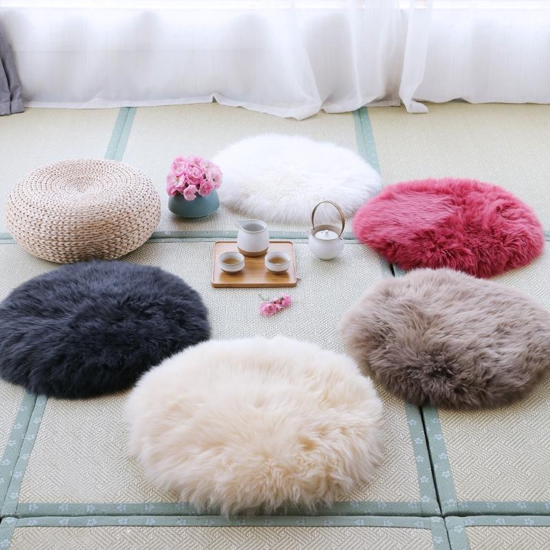 

Carpets Round Shaped Single Side Long Hair Genuine Sheepskin Tatami Floor Mat , Soft Sheep Fur Chair Pad For Winter, Car Seat