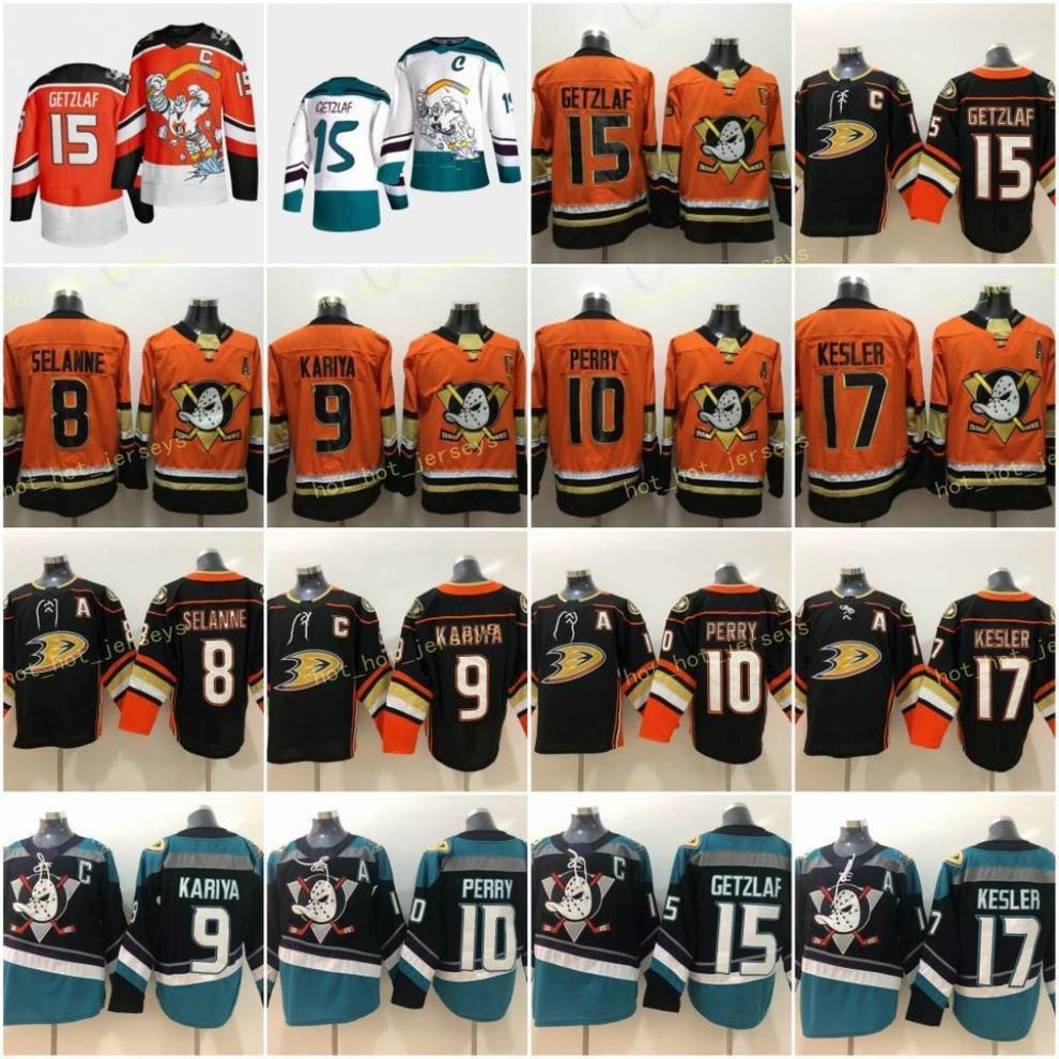 

2021 Reverse Retro Anaheim Ducks Jersey 10 Corey Perry 15 Ryan Getzlaf 17 Ryan Kesler 8 Teemu Selanne 9 Paul Kariya 4 Cam Fowler John Gibson, Black;red