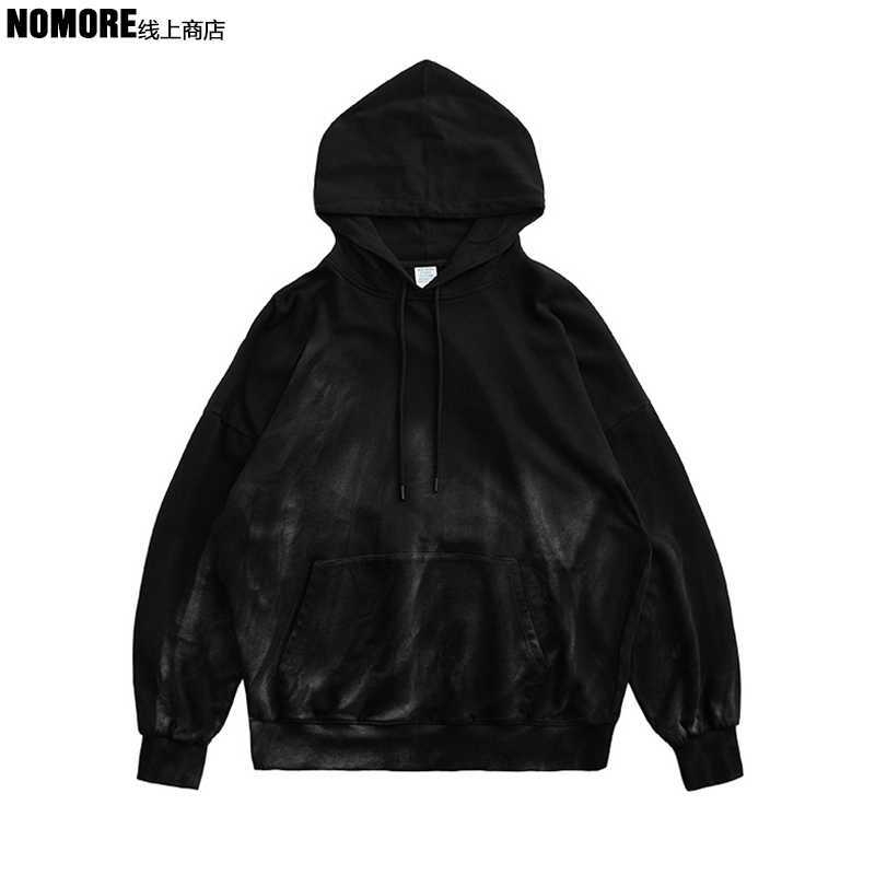 

nomore fashion brand high street handmade tie dyed hoodie loose shoulder men's black sweater