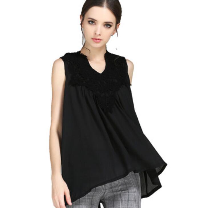 

Women's Blouses & Shirts Blusas Mujer De Moda 2021 Womens Fashion Tops Lace Chiffon Blouse Stitching V-Neck Loose Casual Shirt Plus Size XXX, Black