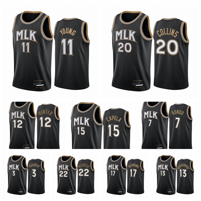 

Atlanta Hawks Men Trae Young De'andre Hunter John Collins Kevin Huerter 2020-21 Black City White Basketball Jersey New Uniform, Black;red