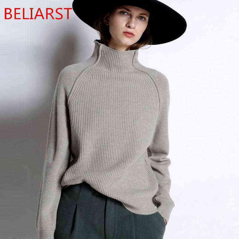 

BELIARST 2021 New Autumn Winter Girl's Clothes Women High-Collar Thickened Pullover Loose Sweater Large Size Knitted Wool Shirt Y1110, Zanglan