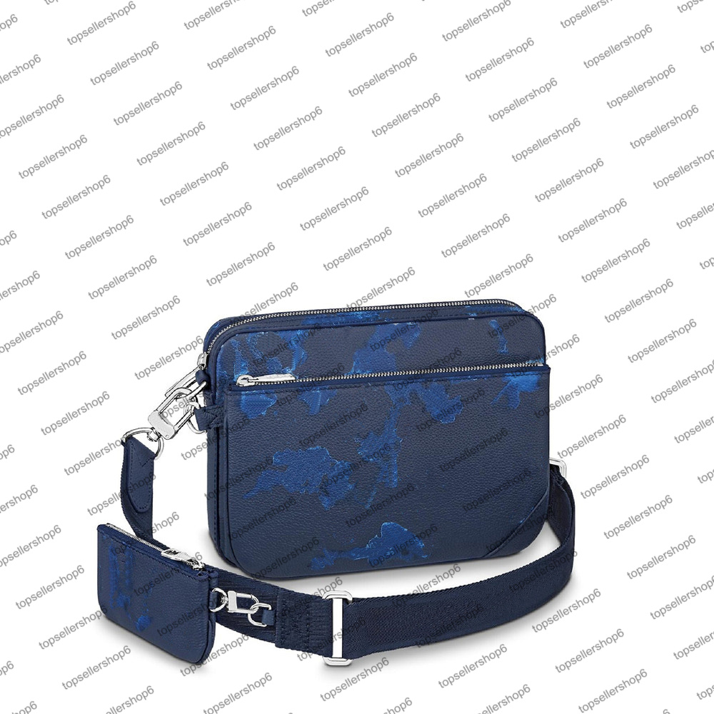 

M57840 TRIO MESSENGER men bag light blue white designer original calf-leather trim strap cross-body shoulderbag purse, Invoice/no pay