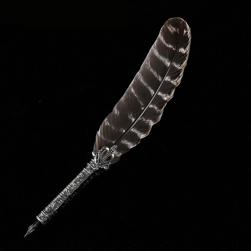 

Feather Dip Fountain Pen Quill Oblique Pens Carved Metal For Fancy Font Calligraphy A Vintage 2021 Gift, As pic