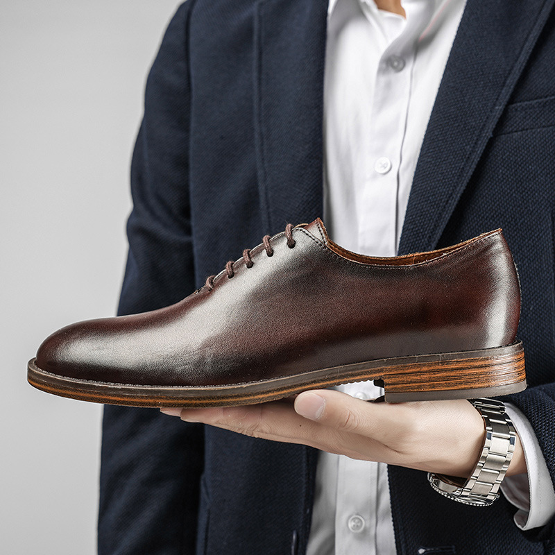 

Autumn Men's Busins Wedding Shoes Leisure Top Leather Formal Drs British Groom Extra Large Derby, Black