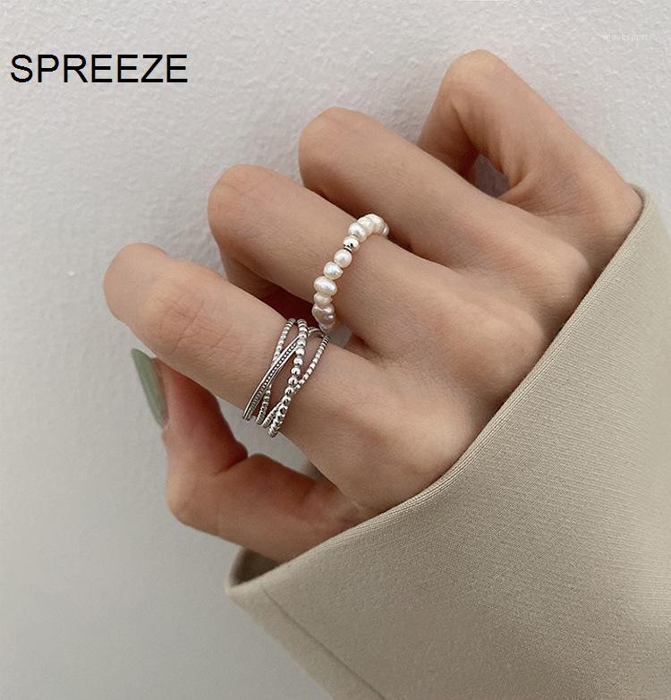 

Wedding Rings SPREEZE 2021 Jewellery French Freshwater Pearl Metal Opening Ring Female Korean Cold Wind Party Trendy Gift1