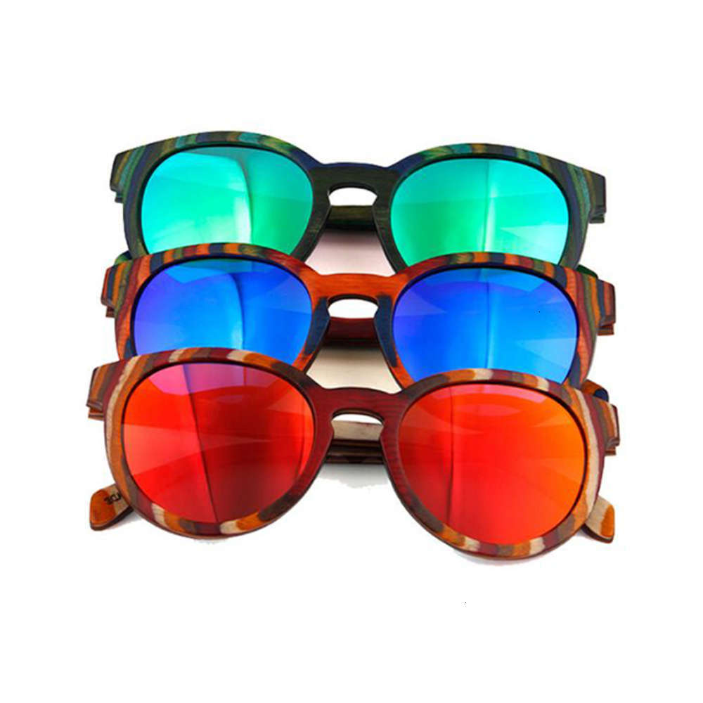 

Highend accessories DLK Retro Round Frame Colorful Wood Polarized Sunglass, Black