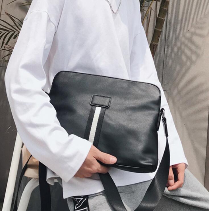 

Factory wholesale men bag outdoor waterproof wear-resistant leather shoulder bags simple Joker striped business handbags street trend contrast fashion handbag, Black(boutique box)