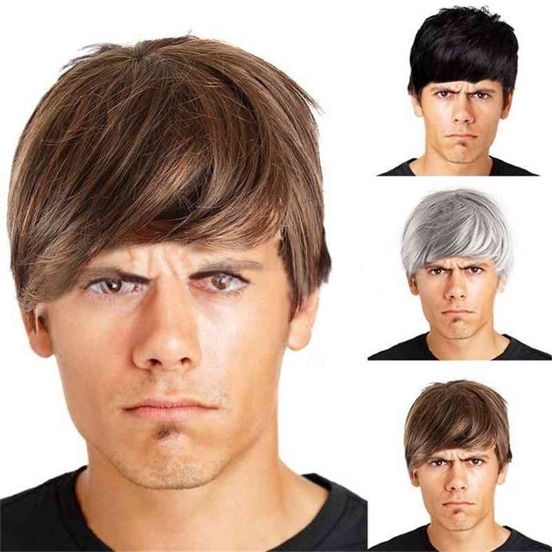 

fluffy handsome Men's men's short straight hair grandma grey Short Wig headgear, Natural black transmission network