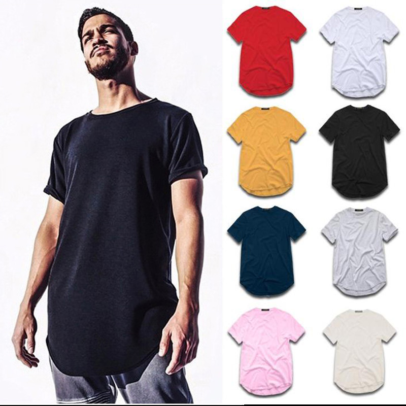 

Mens T Shirt Hip Hop Urban Tees Fashion Street Style T-Shirt Curved Hem Long Line Tops Solid Color Basic Summer Clothes, White;black