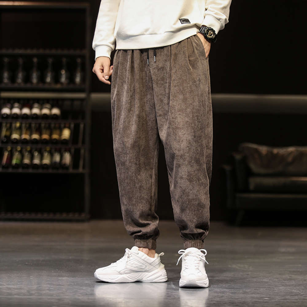 

pantAutumn and winter Corduroy corset casual solid large Korean fashion men's pants, Gray