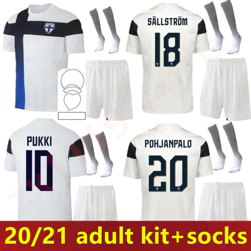 

2021 Finland National Soccer Jerseys PUKKI SKRABB RAITALA POHJANPALO KAMARA SALLSTROM JENSEN LOD Home Men Aduit kit Football Shirt Uniforms