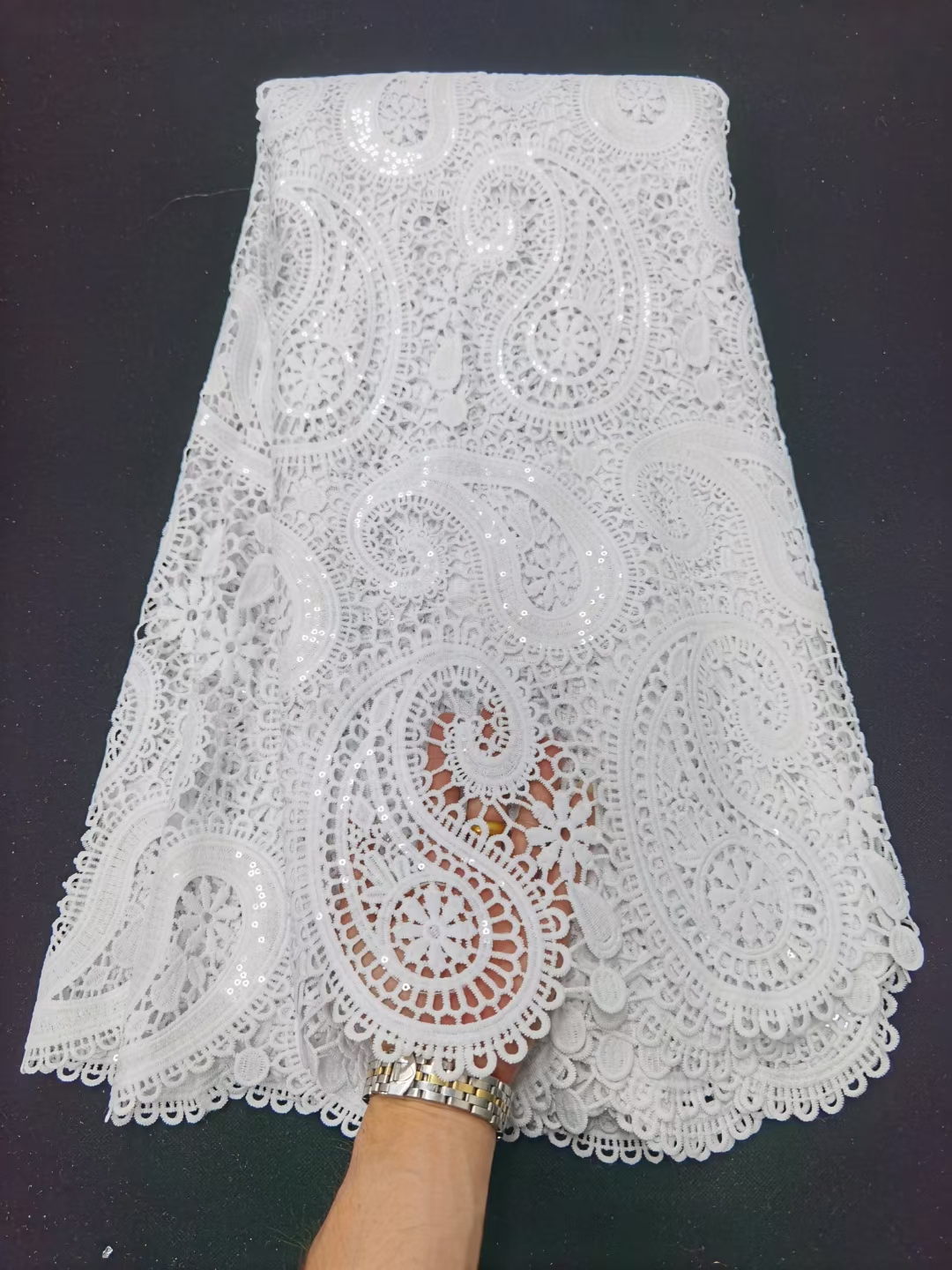 

High Quality Nigerian Lace Fabric Cord African Milk Silk For Wedding Guipure