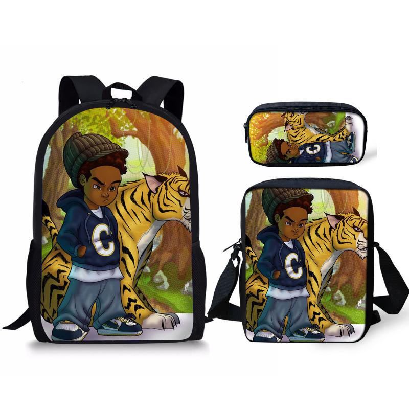 

School Bags Black Art Afro Boys For Kids Backpack 3pcs Bag Set Children Preppy Bookbags Student Book Schoolbags