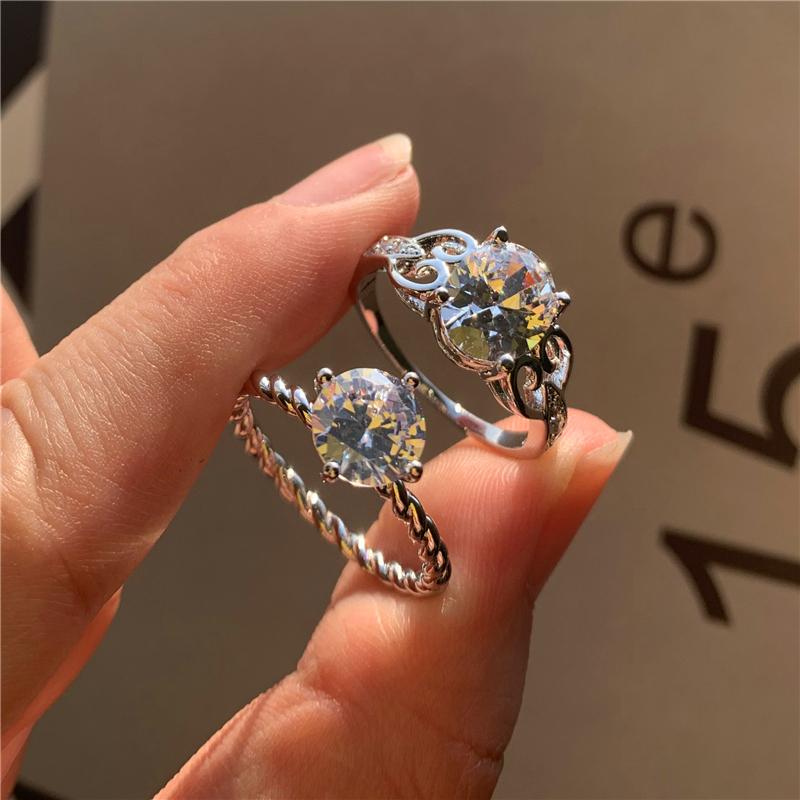

Wedding Rings Charm Female White Crystal Stone Jewelry Classic Silver Color For Women Trendy Round Oval Heart Engagement Ring