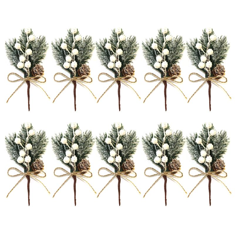 

Christmas Decorations 10pcs Artificial Pine Branch Berry Holly Flower Bouquet Pick Xmas Decor Ornament