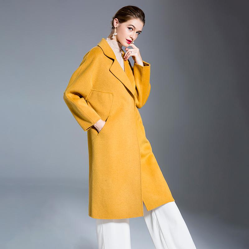 

Women's Wool & Blends 2021 Cashmere Coat Real Fur Winter Fashion Outerwear Lady Overcoat S8742, Yellow