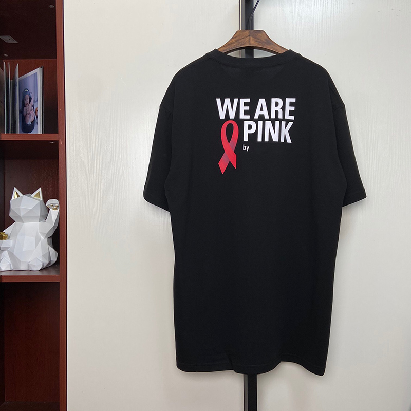 

2021 Spring Summer Europe France Paris charity Pink Ribbon T Shirt Cool Men Tshirt Women baggy fit Casual Cotton Tee, White;black
