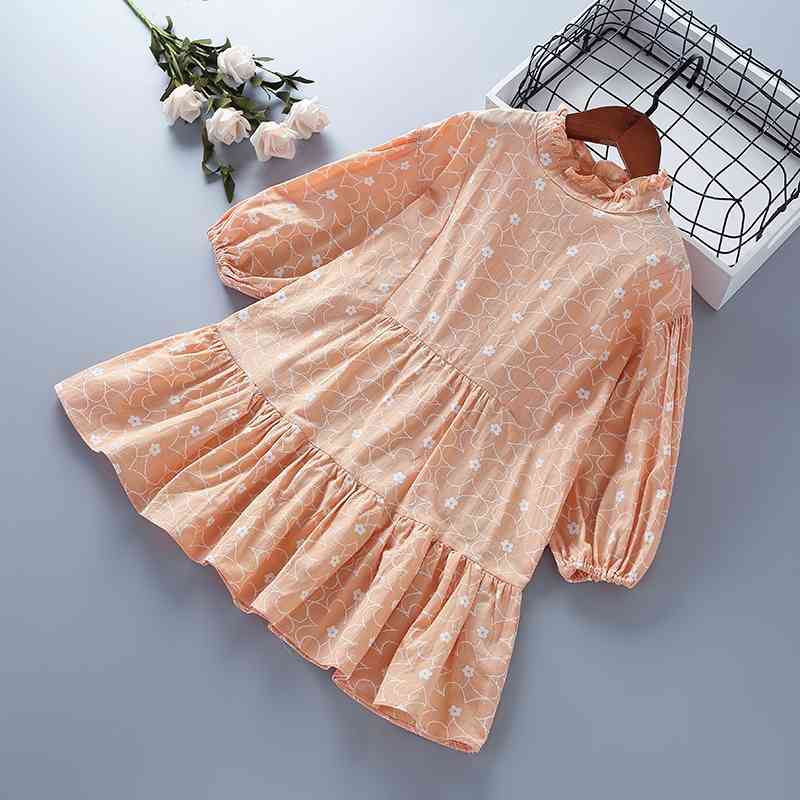

3-7 years High quality girl clothes autumn fashion casual floral solid kid children princess dresses 210615, Beige