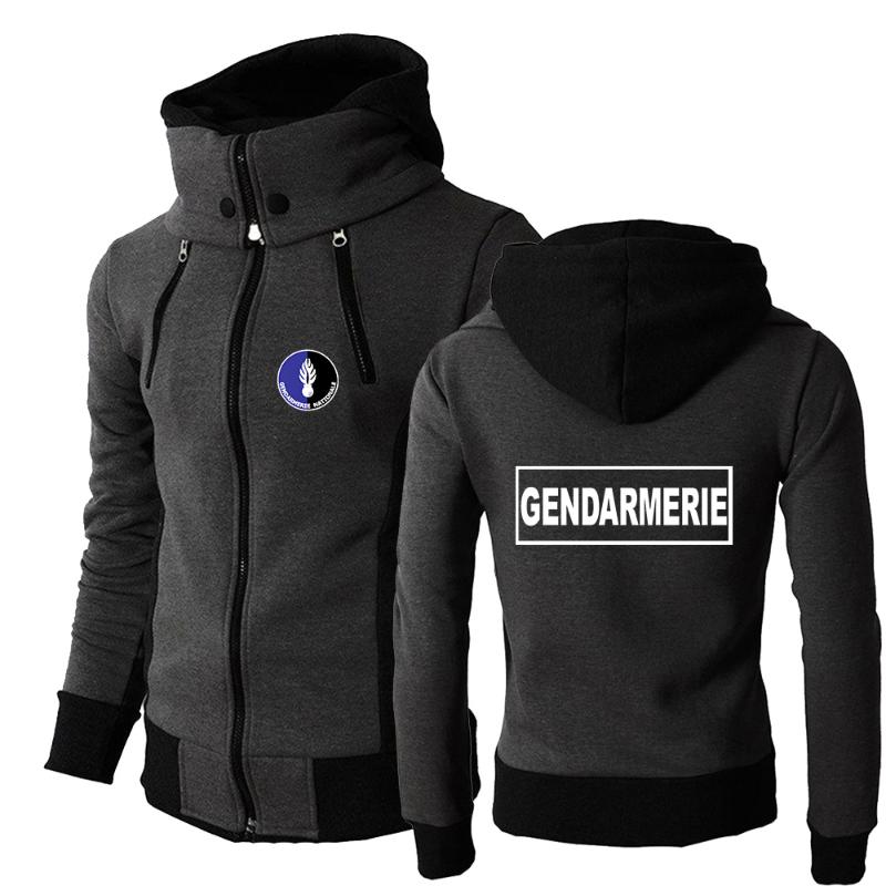 

Men's Hoodies & Sweatshirts Printed Design Warm High Collar Hooded 2022 French Gendarmerie Men Sweatshirt Winter Jacket Casual Double, Black