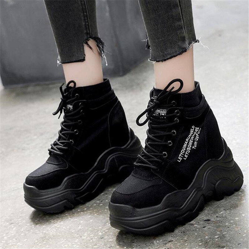 

Autumn High Platform Boots 9CM High Heels Women Thick Sole Shoes Winter Wedge Sneakers Waterproof Motorcycle Boots Woman, Beige