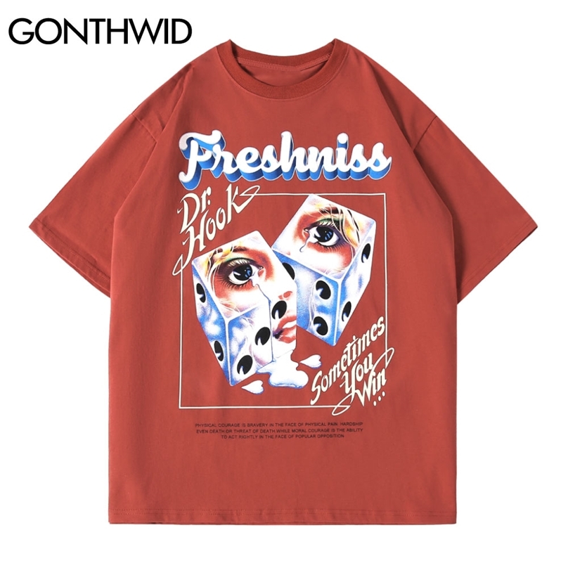 

T-Shirts Streetwear Creative Dice Girl Print Short Sleeve Tshirts Hip Hop Harajuku Casual Loose Punk Rock Gothic Tops 210602, Black