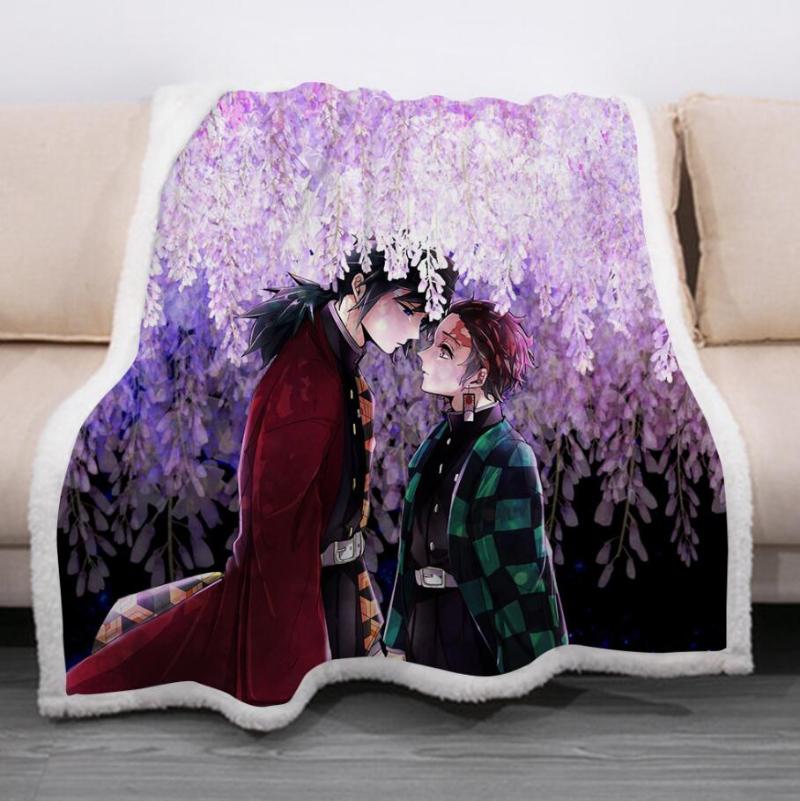 

Blankets Anime Demon Slayer Funny Character Blanket Kimetsu No Yaib 3D Print Sherpa On Bed Home Textiles Dreamlike Style 06