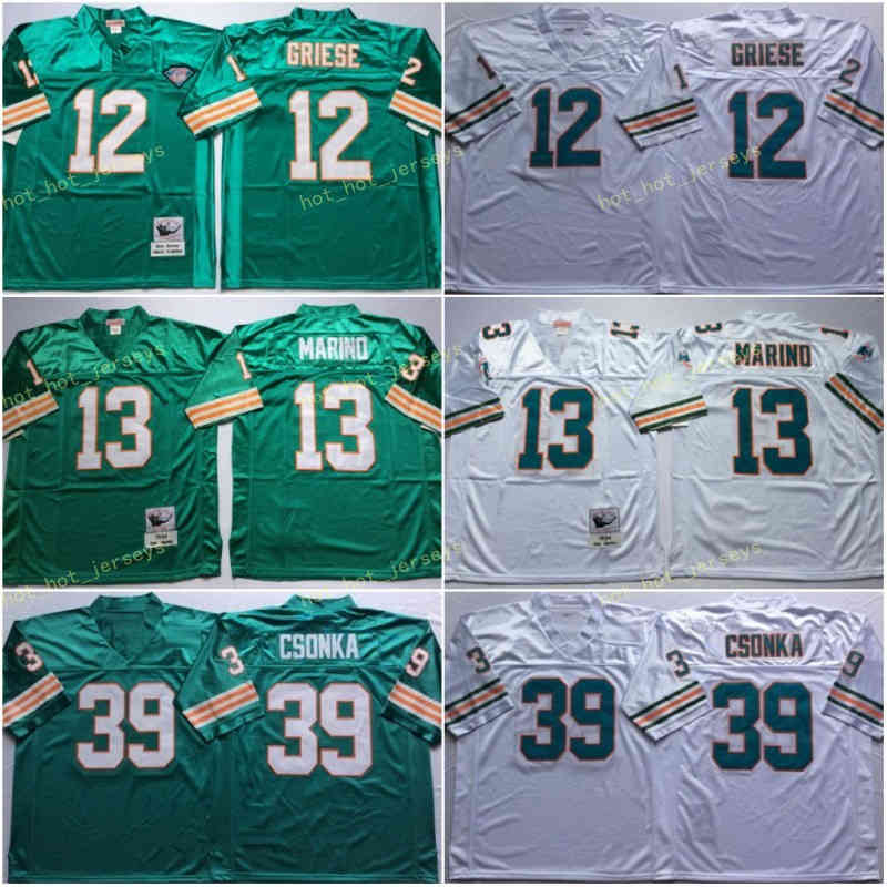 

Vintage Miaml 75th Dolphln 12 Bob Griese 13 Dan Marino 39 Larry Csonka Football Jerseys Csonka Teal Green Home Stitched Shirt, Black;red