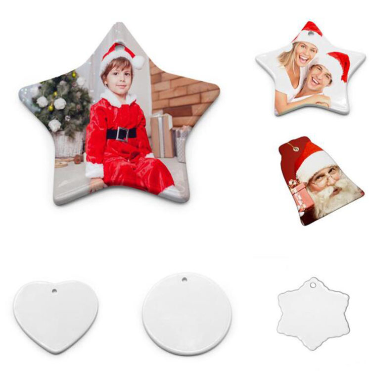 

2021 Fashion Sublimation Blank Ceramic Pendant Creative Christmas Ornaments Heat Transfer Printing DIY Ceramic Ornament 6 Styles